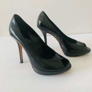 Dior Miss Dior Patent Leather Peep Toe Pumps Platform Women Size 38 Black Formal